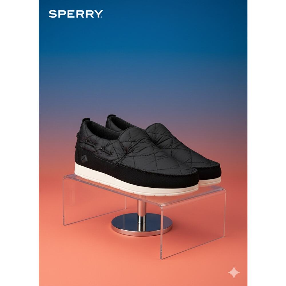 Sperry Indoor/Outdoor Moc-Sider Mocsider Nylon Slip-On Black Shoes 9.5